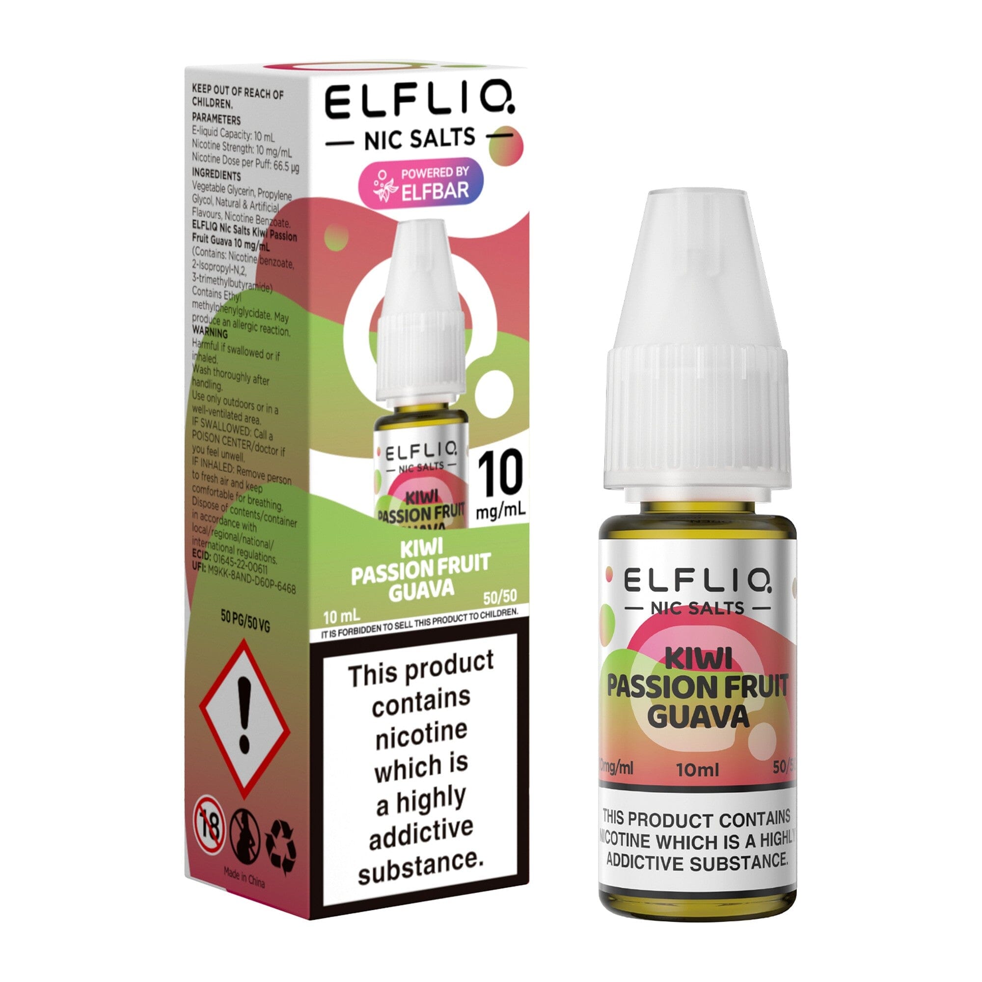 ELFLIQ by ELFBAR Nicotine Salt E-Liquid Kiwi Passion Fruit Guava 10MG - Medium Nicotine