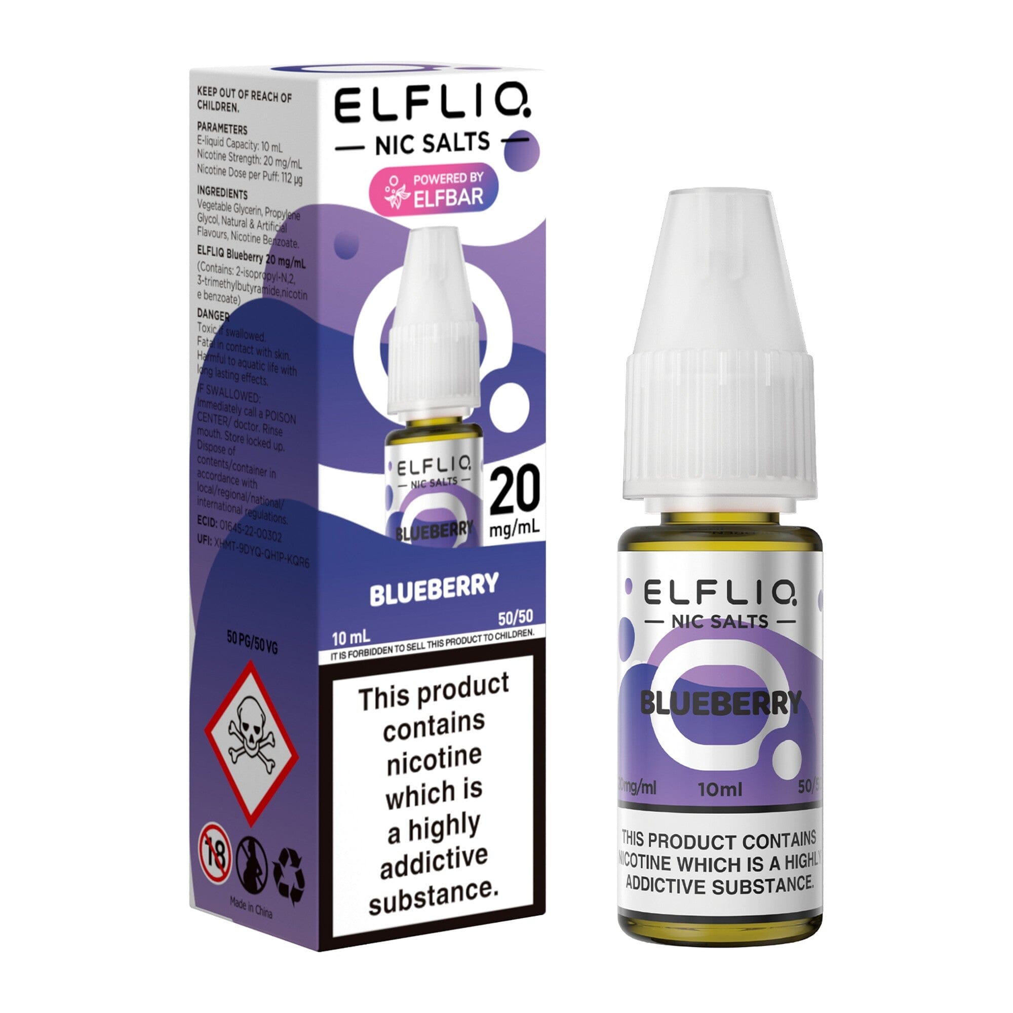 ELFLIQ by ELFBAR Nicotine Salt E-Liquid Blueberry 20MG - High Nicotine