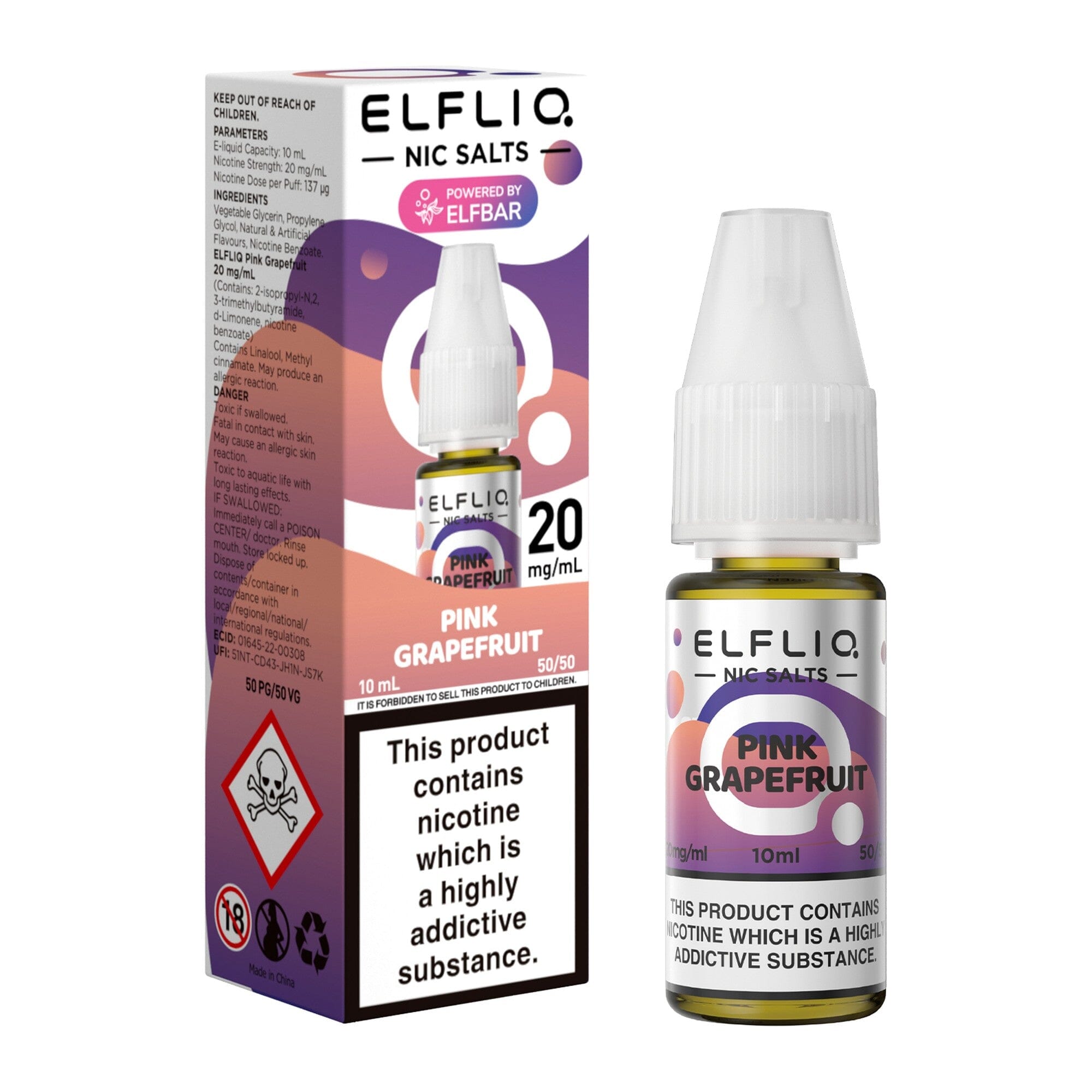 ELFLIQ by ELFBAR Nicotine Salt E-Liquid Pink Grapefruit 20MG - High Nicotine