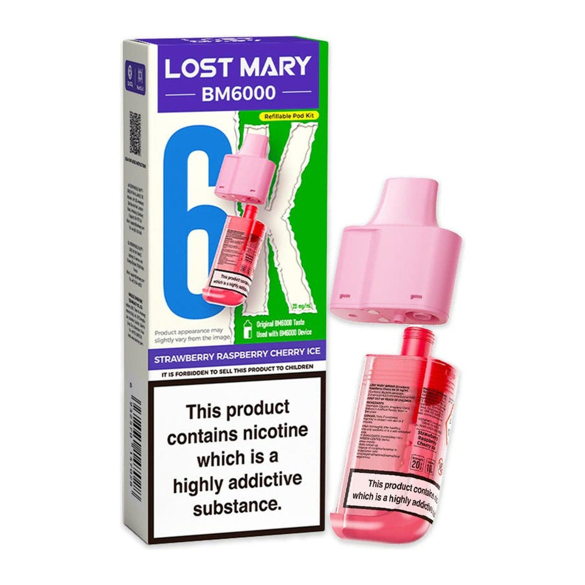 Lost Mary BM6000 Prefilled Pod & Refill Strawberry Raspberry Cherry Ice