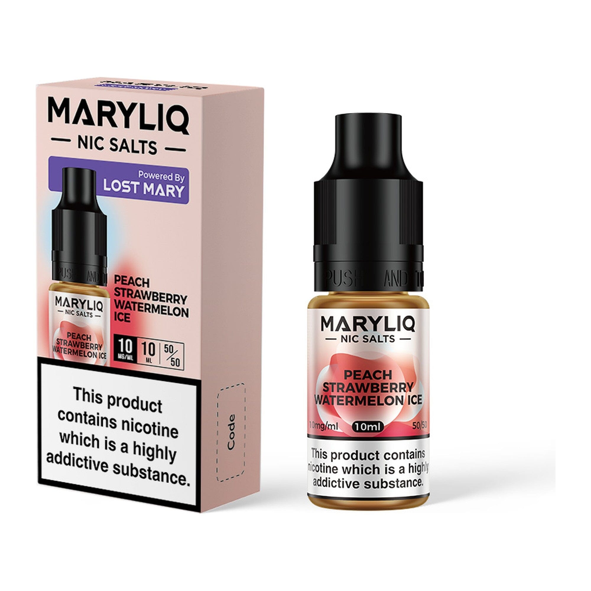 MARYLIQ by Lost Mary Nicotine Salt E-Liquid Peach Strawberry Watermelon Ice 10MG - Medium Nicotine