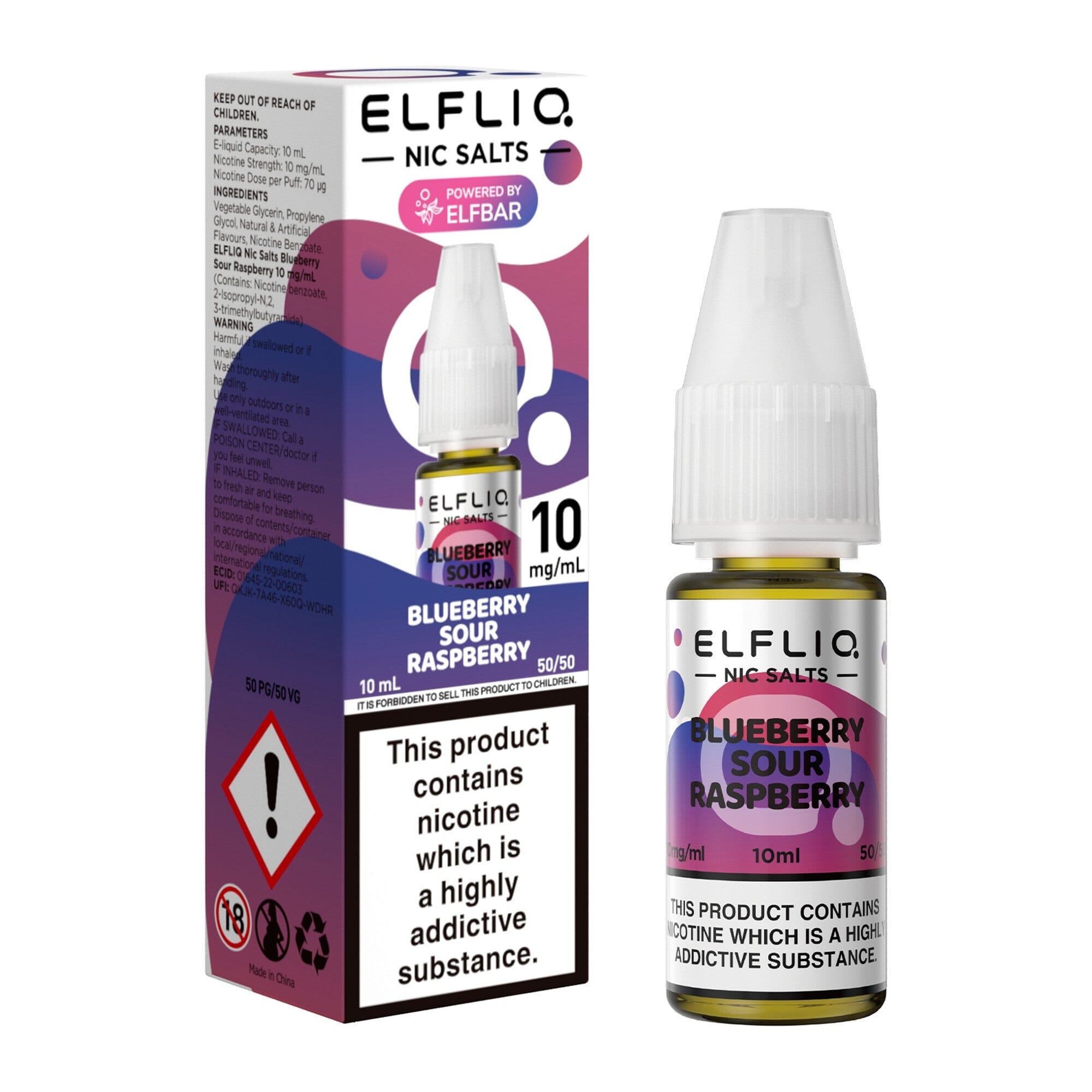 ELFLIQ by ELFBAR Nicotine Salt E-Liquid Blueberry Sour Raspberry 10MG - Medium Nicotine 