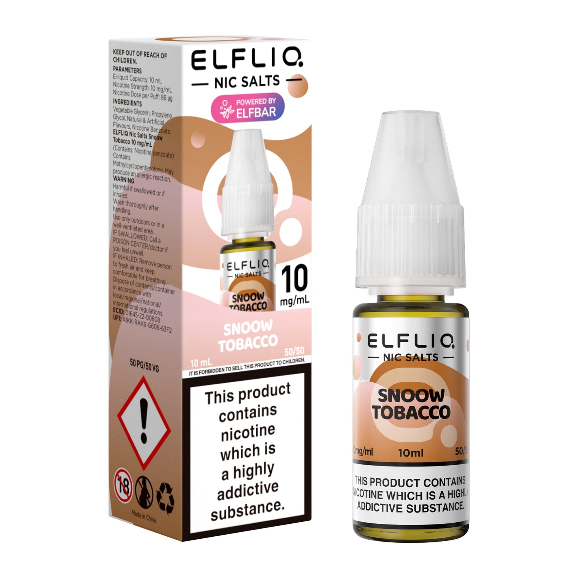 ELFLIQ by ELFBAR Nicotine Salt E-Liquid Cream Tobacco (Snoow Tobacco) 10MG - Medium Nicotine 