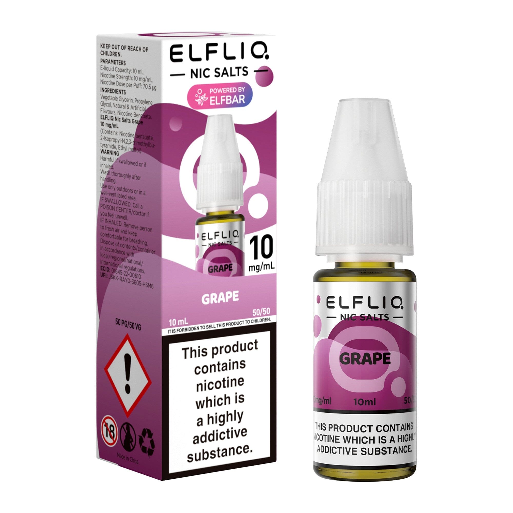 ELFLIQ by ELFBAR Nicotine Salt E-Liquid Grape 10MG - Medium Nicotine 