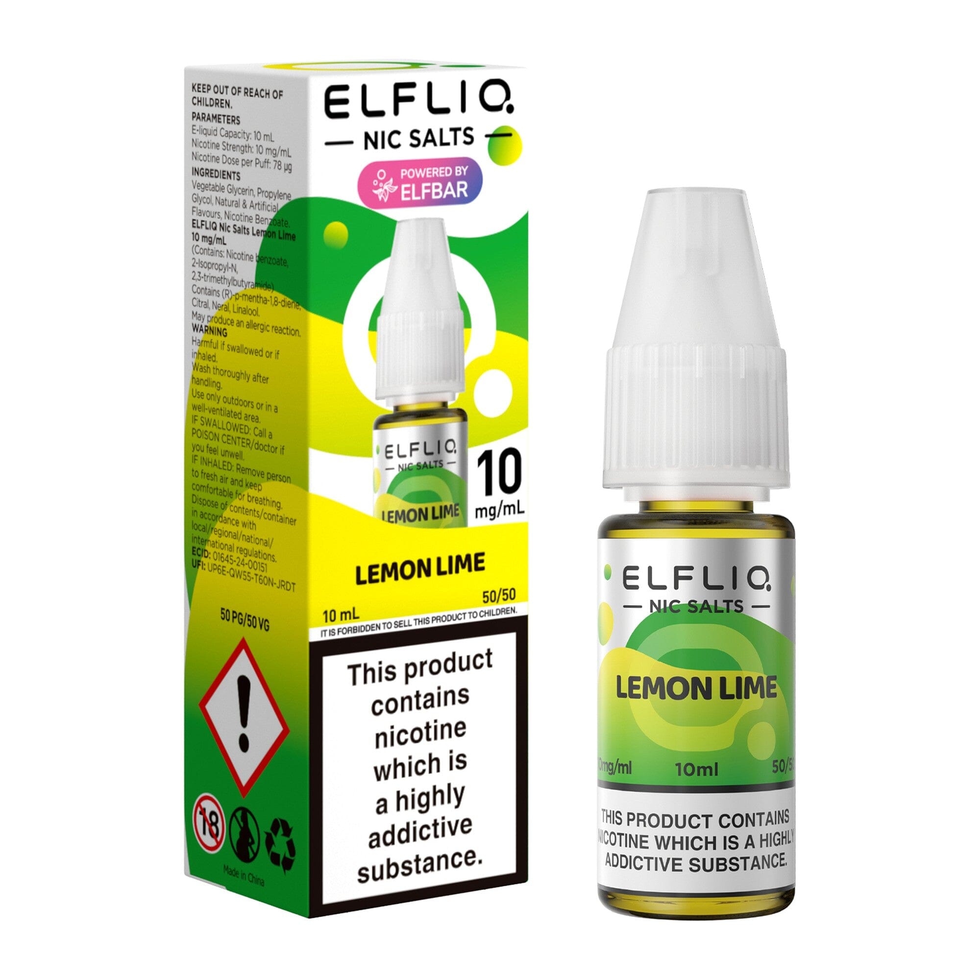 ELFLIQ by ELFBAR Nicotine Salt E-Liquid Lemon & Lime 10MG - Medium Nicotine 