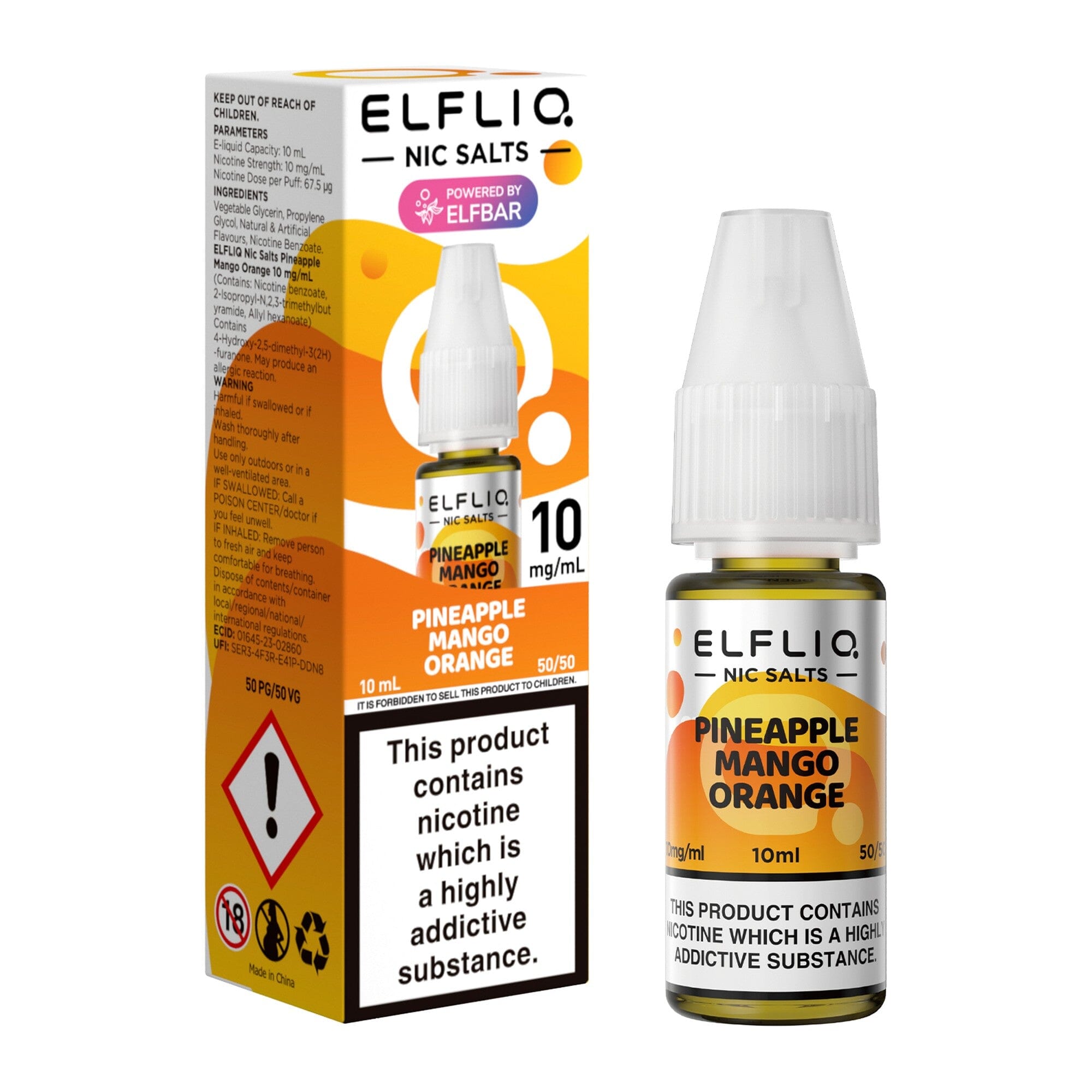 ELFLIQ by ELFBAR Nicotine Salt E-Liquid Pineapple Orange Mango 10MG - Medium Nicotine 