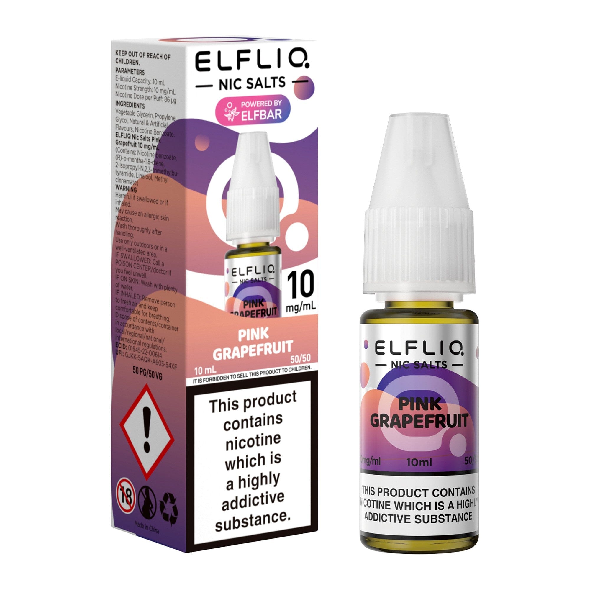 ELFLIQ by ELFBAR Nicotine Salt E-Liquid Pink Grapefruit 10MG - Medium Nicotine 