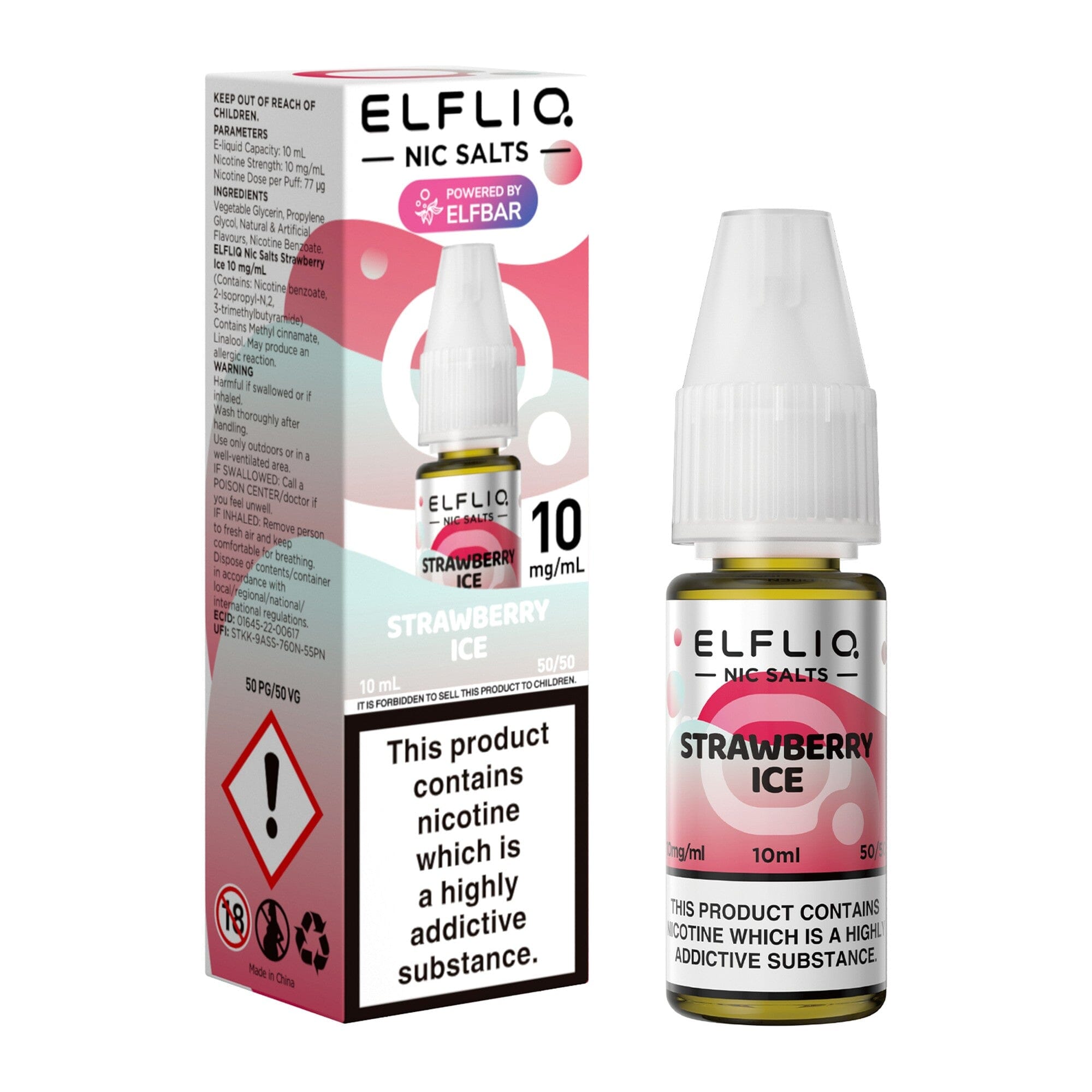 ELFLIQ by ELFBAR Nicotine Salt E-Liquid Strawberry Ice 10MG - Medium Nicotine 