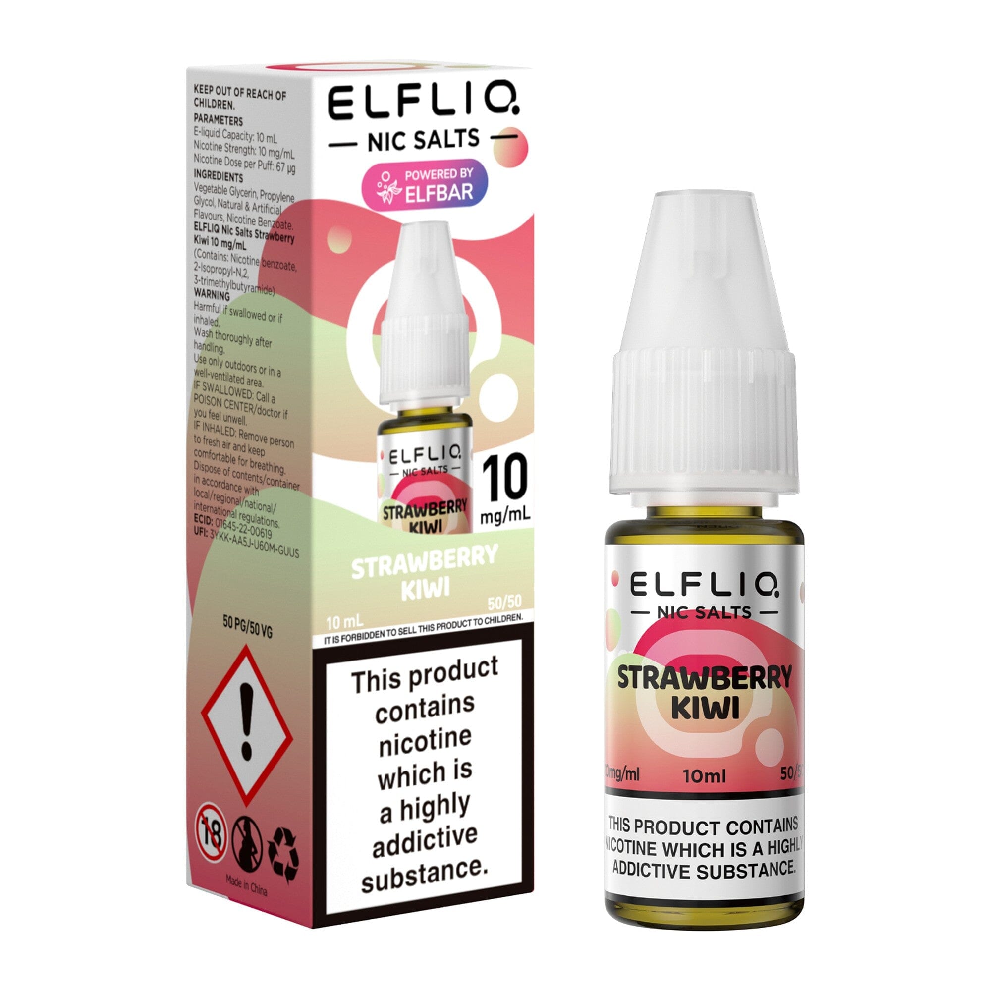 ELFLIQ by ELFBAR Nicotine Salt E-Liquid Strawberry Kiwi 10MG - Medium Nicotine 