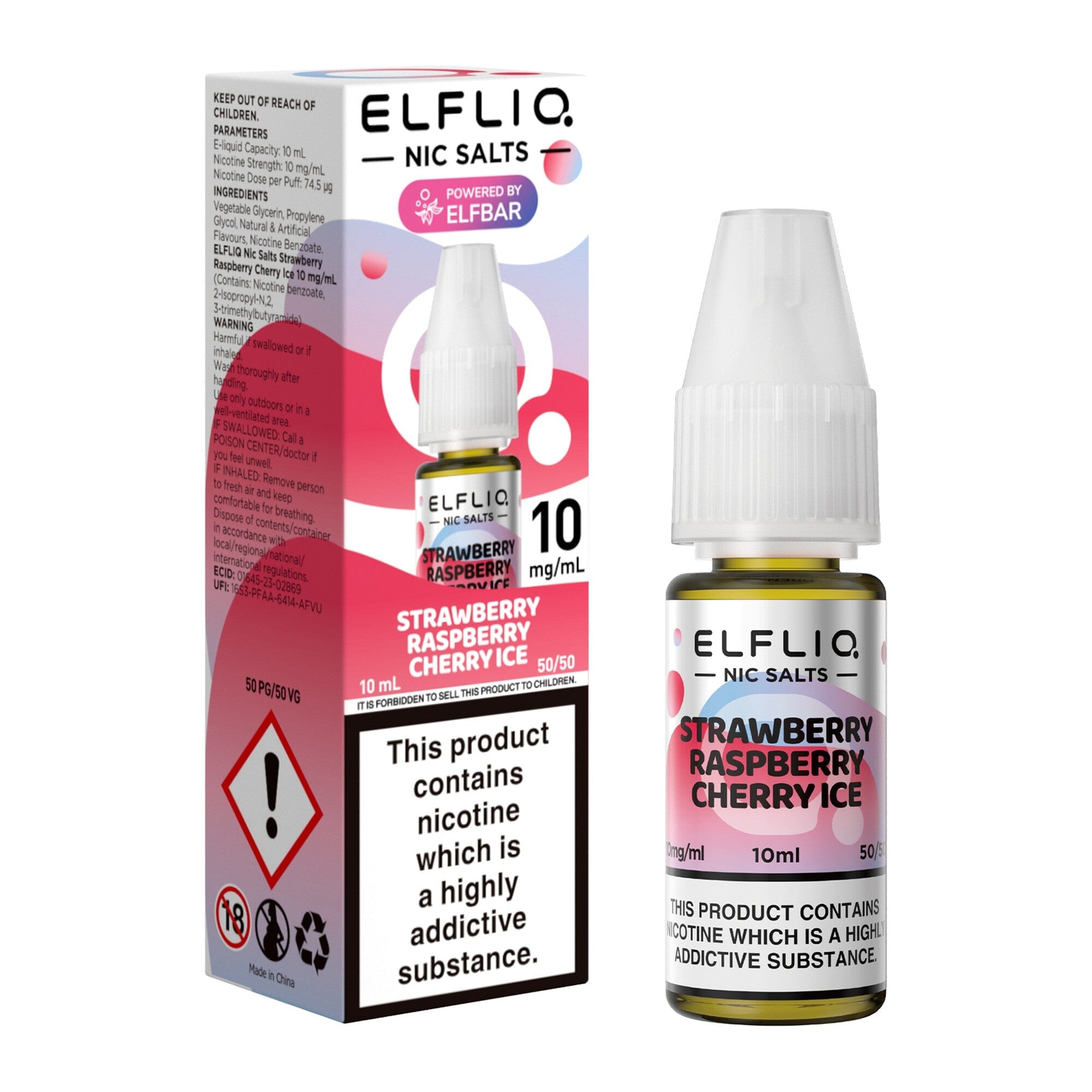 ELFLIQ by ELFBAR Nicotine Salt E-Liquid Strawberry Raspberry Cherry 10MG - Medium Nicotine 