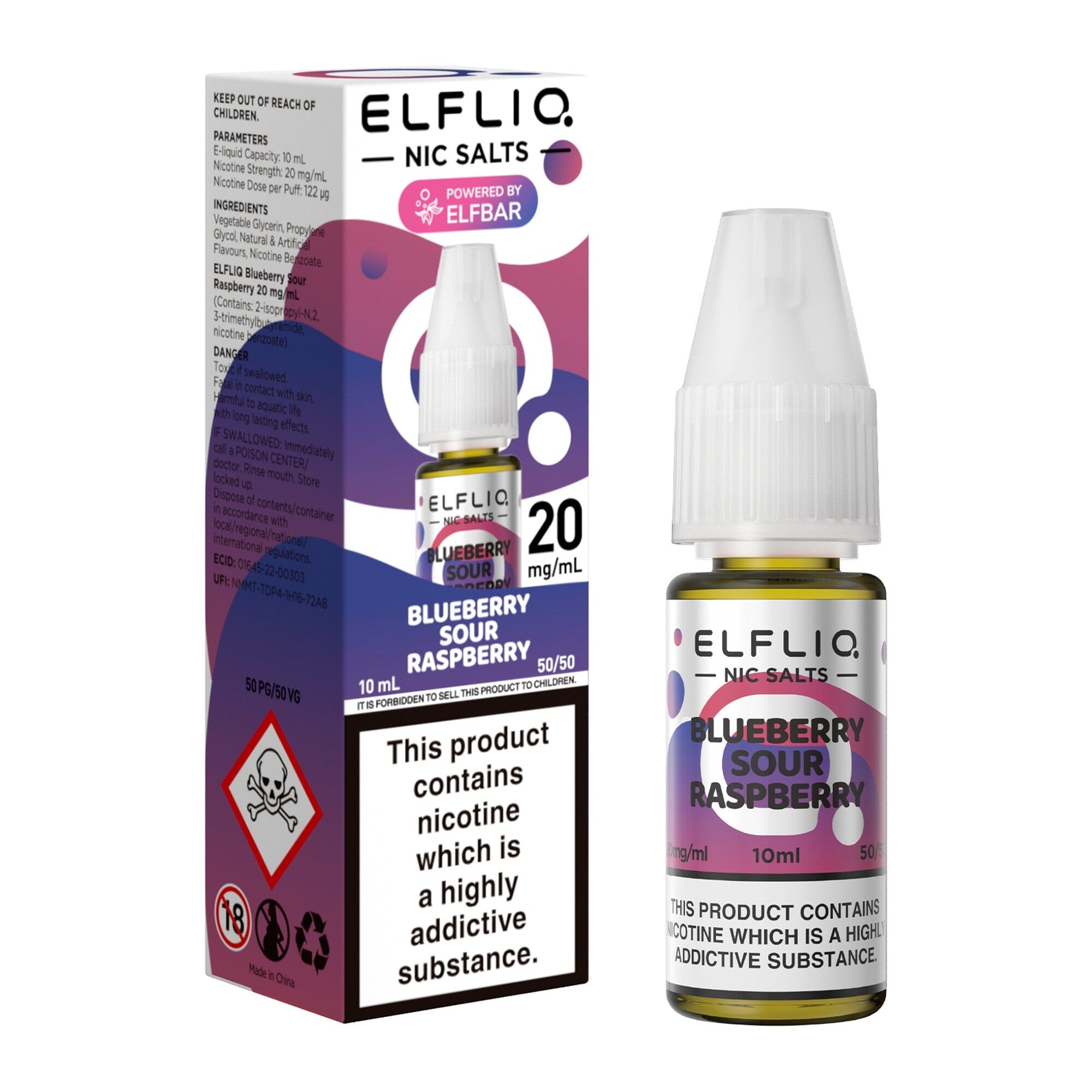 ELFLIQ by ELFBAR Nicotine Salt E-Liquid Blueberry Sour Raspberry 20MG - High Nicotine 