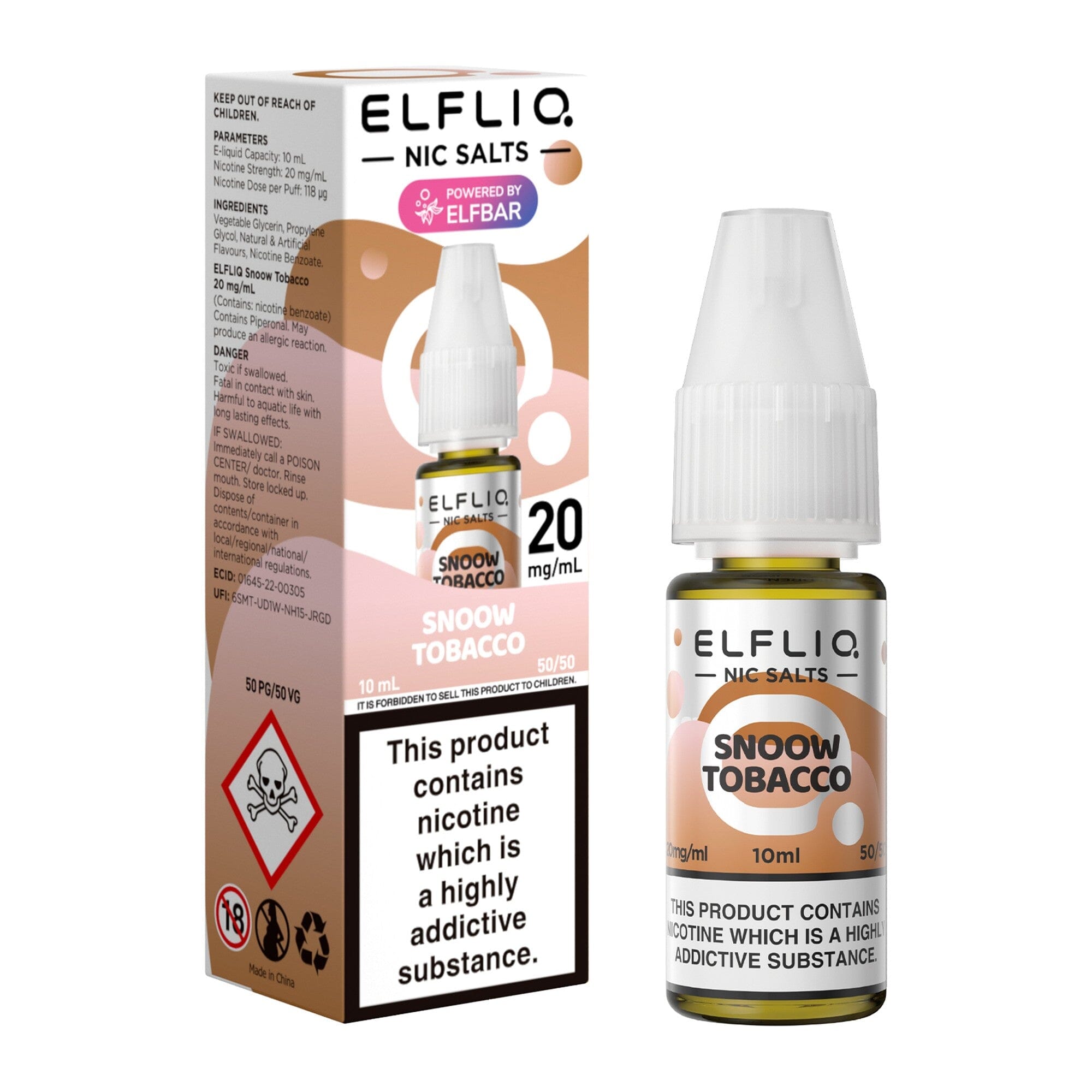 ELFLIQ by ELFBAR Nicotine Salt E-Liquid Cream Tobacco (Snoow Tobacco) 20MG - High Nicotine 
