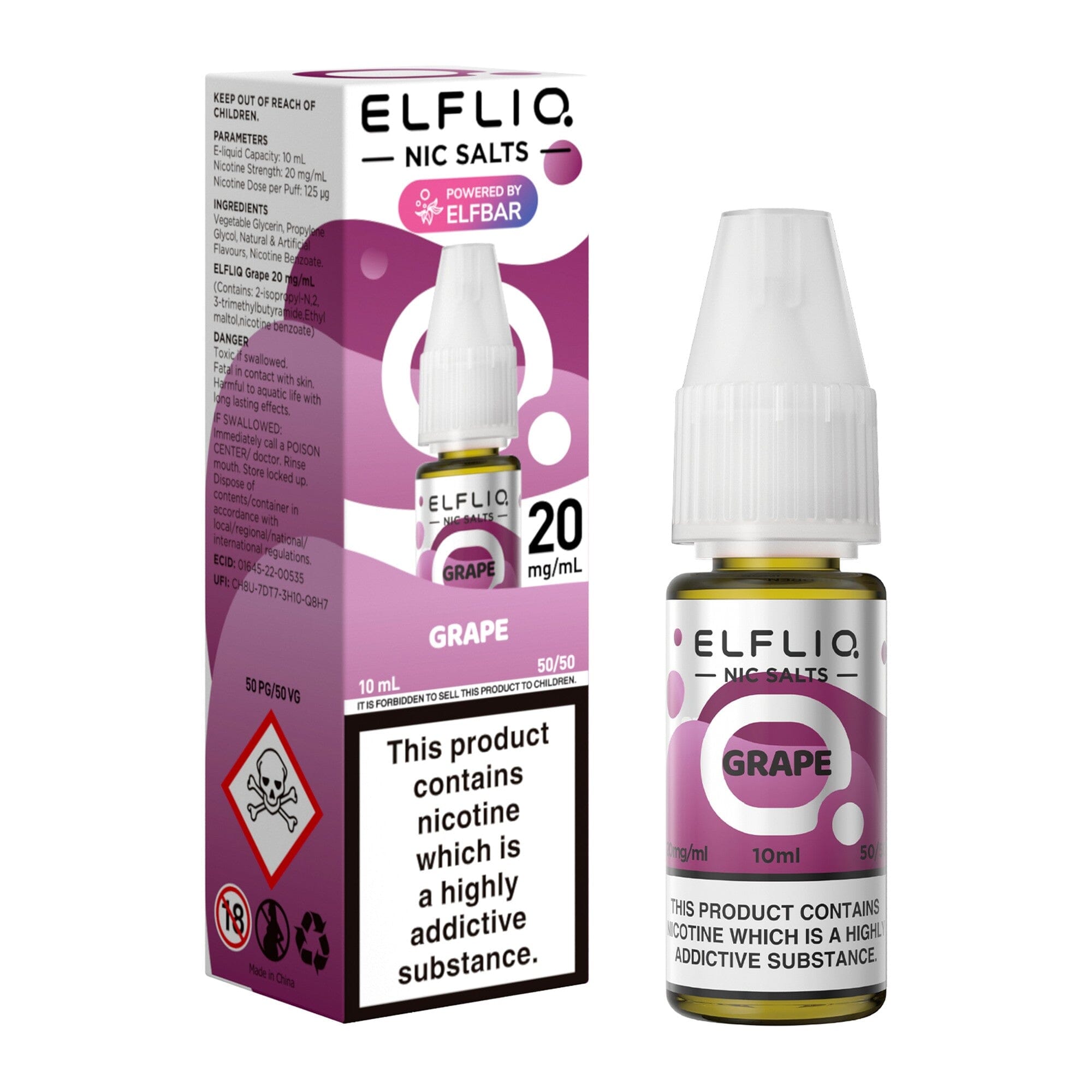 ELFLIQ by ELFBAR Nicotine Salt E-Liquid Grape 20MG - High Nicotine 