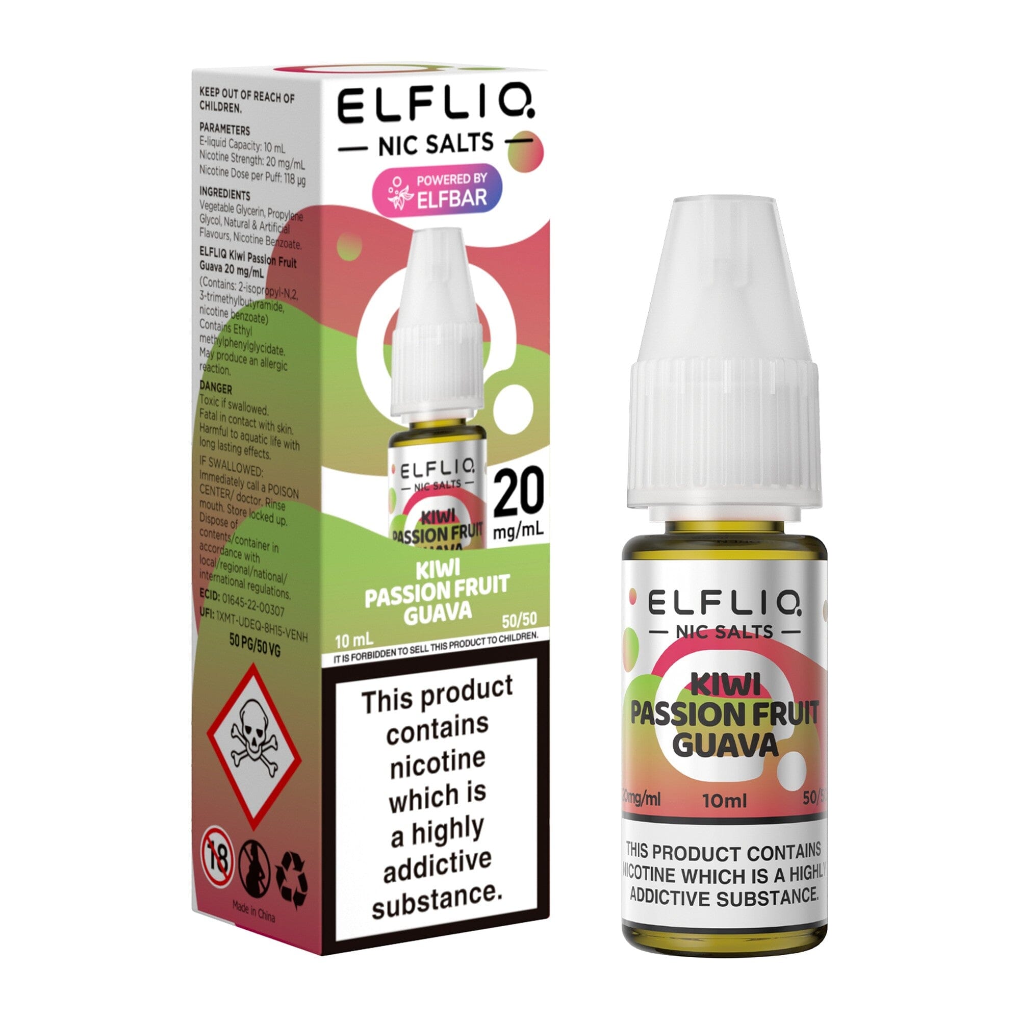 ELFLIQ by ELFBAR Nicotine Salt E-Liquid Kiwi Passion Fruit Guava 20MG - High Nicotine 