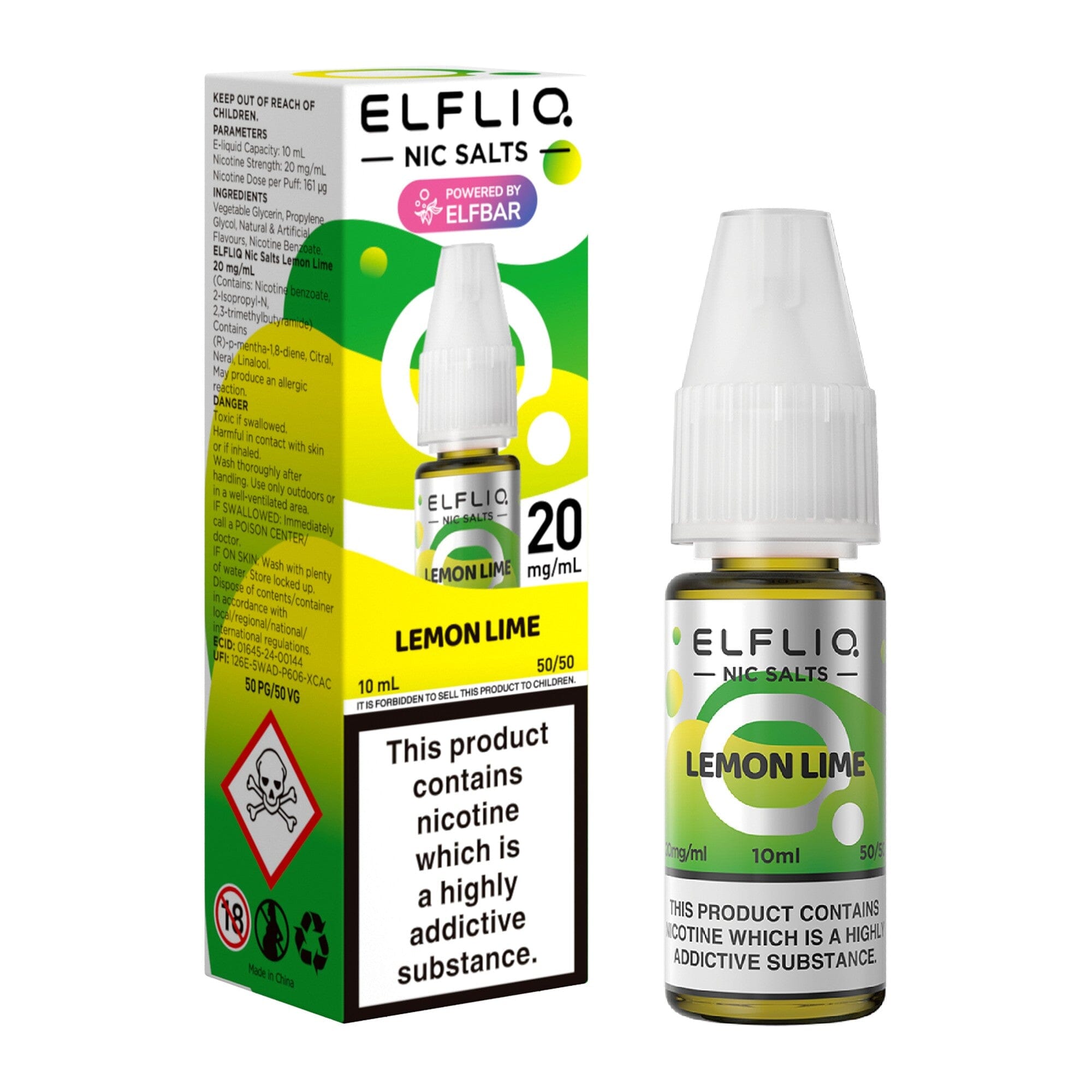 ELFLIQ by ELFBAR Nicotine Salt E-Liquid Lemon & Lime 20MG - High Nicotine 