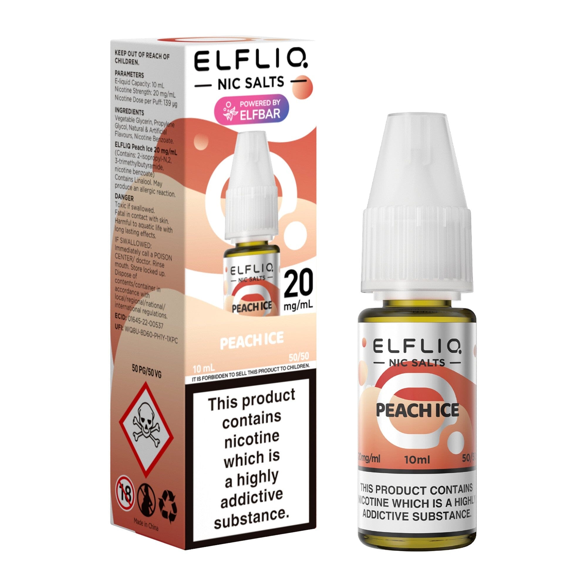 ELFLIQ by ELFBAR Nicotine Salt E-Liquid Peach Ice 20MG - High Nicotine 