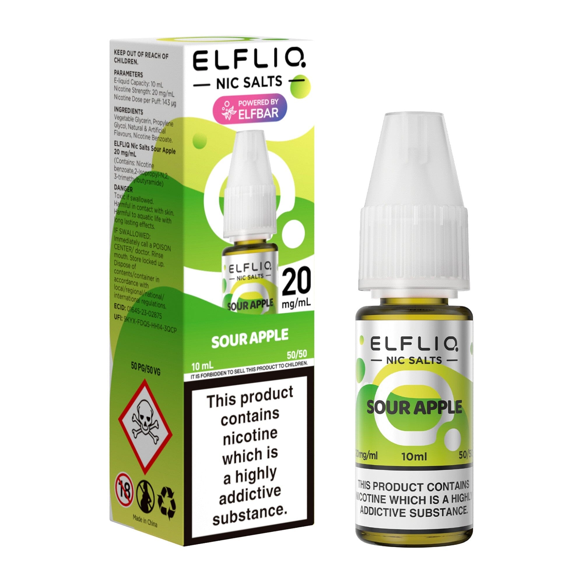ELFLIQ by ELFBAR Nicotine Salt E-Liquid Sour Apple 20MG - High Nicotine 