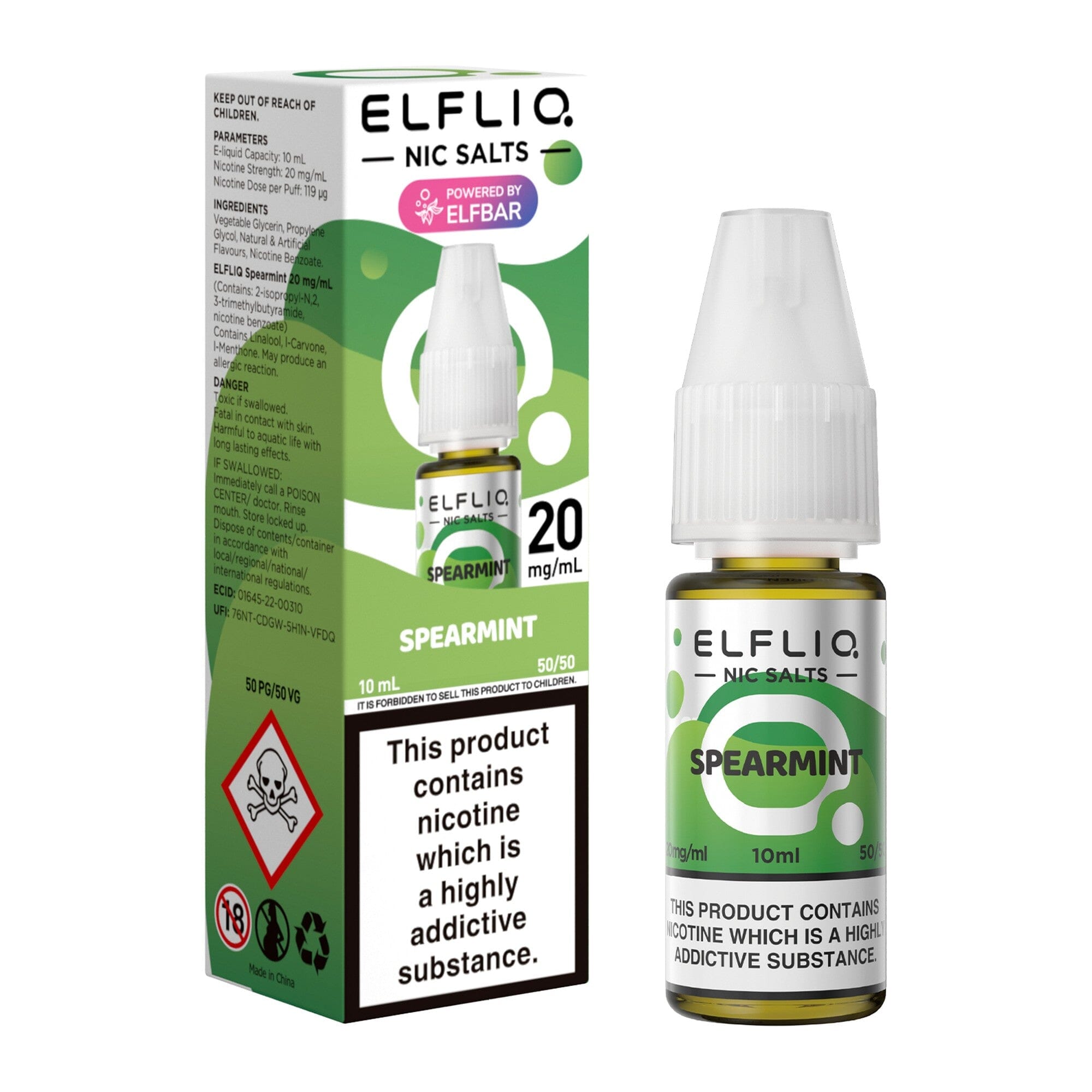 ELFLIQ by ELFBAR Nicotine Salt E-Liquid Spearmint 20MG - High Nicotine 