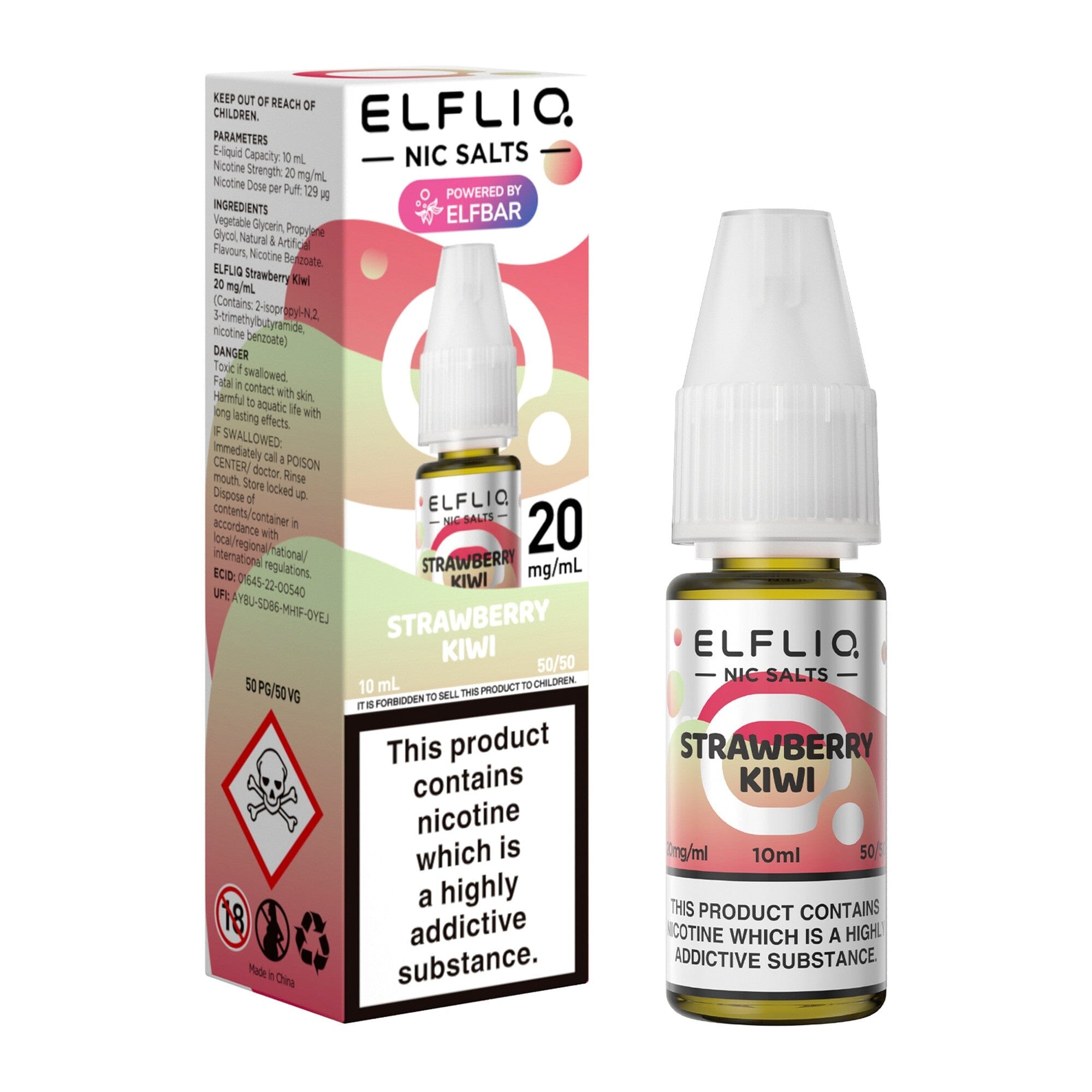 ELFLIQ by ELFBAR Nicotine Salt E-Liquid Strawberry Kiwi 20MG - High Nicotine 