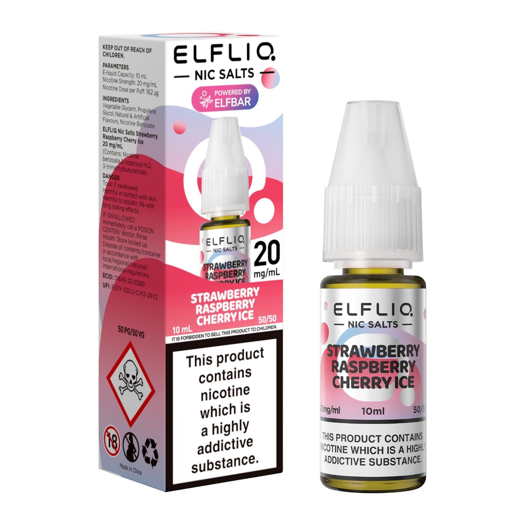 ELFLIQ by ELFBAR Nicotine Salt E-Liquid Strawberry Raspberry Cherry 20MG - High Nicotine 