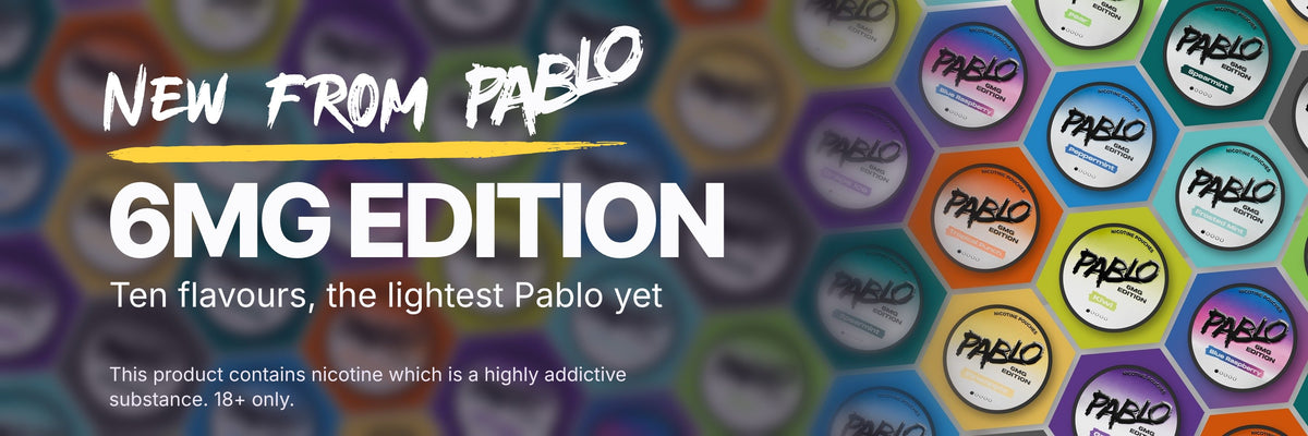New from PABLO: 6mg Edition nicotine pouches, ten flavours, the lightest PABLO yet, 18+ only